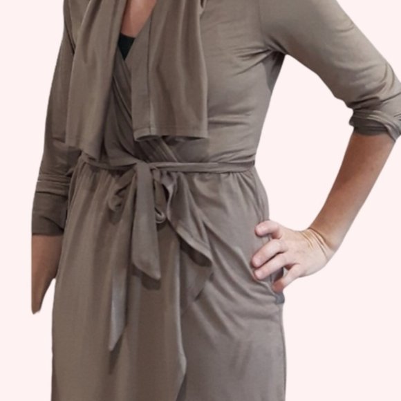 Faux Suede Long Cardigan Tie Waist Versatile Robe - Picture 1 of 7